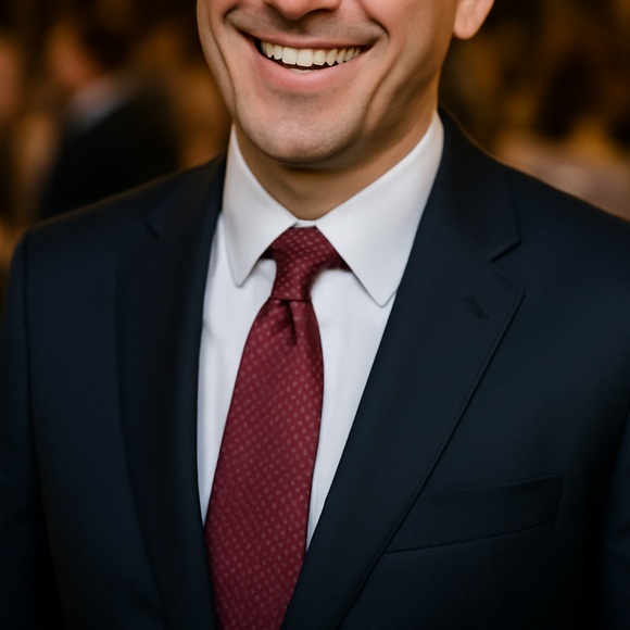 Hugo Boss Designer Dotted Silk Tie. Color: Merlot - Picture 6 of 6